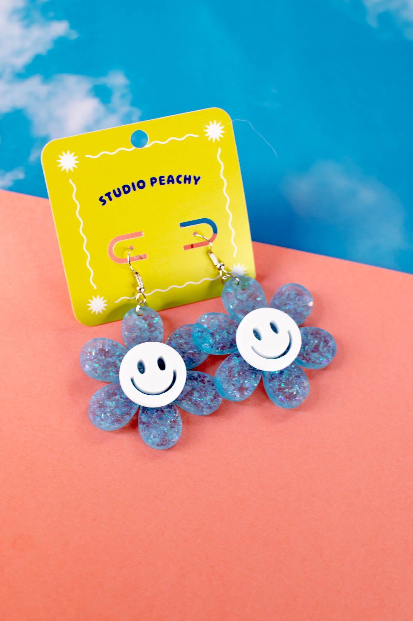 Large smiley flower earrings